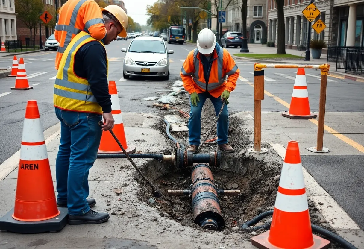 Construction crew repairing a water main in Oklahoma City