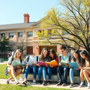 Students studying in a vibrant university campus