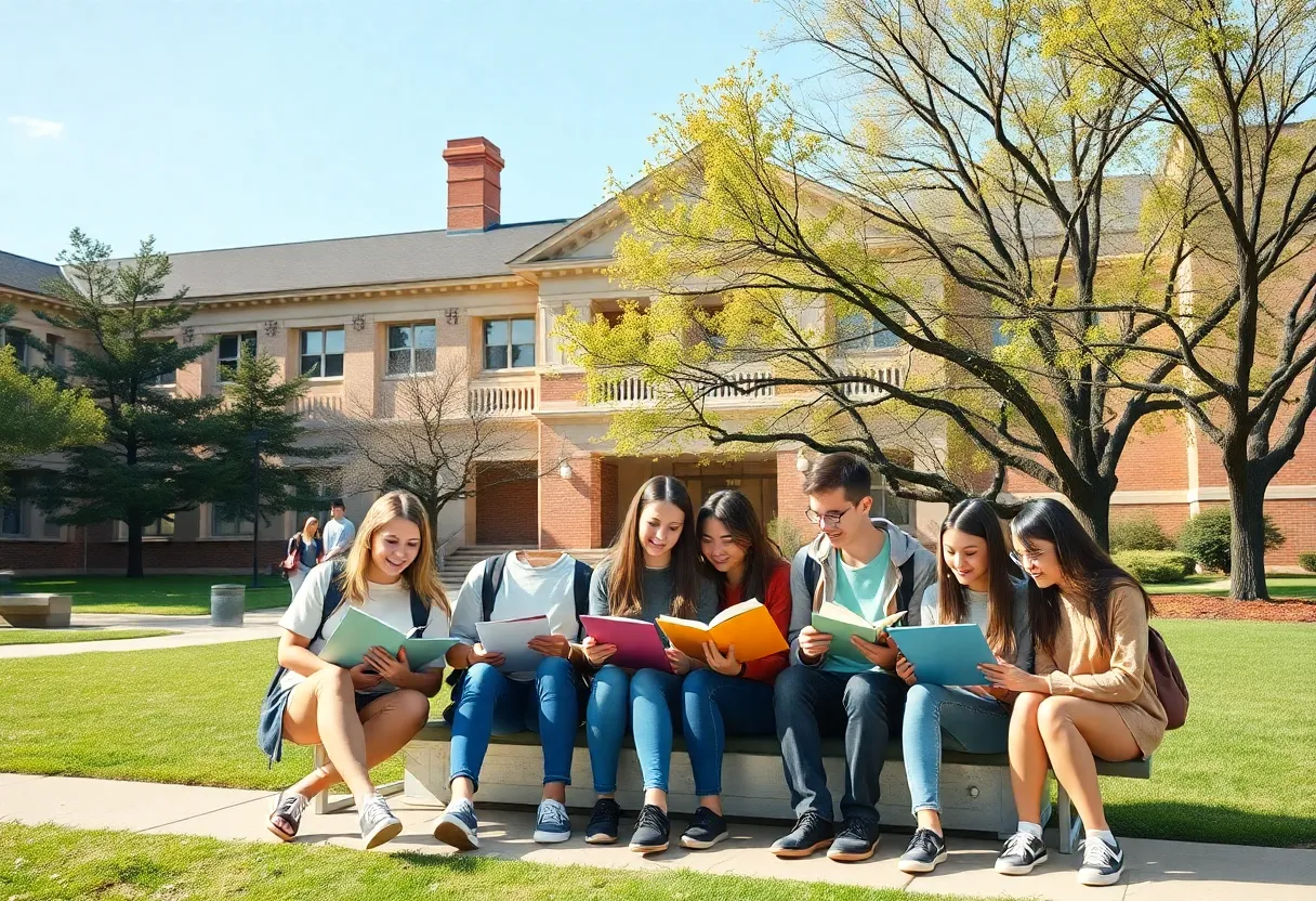 Students studying in a vibrant university campus