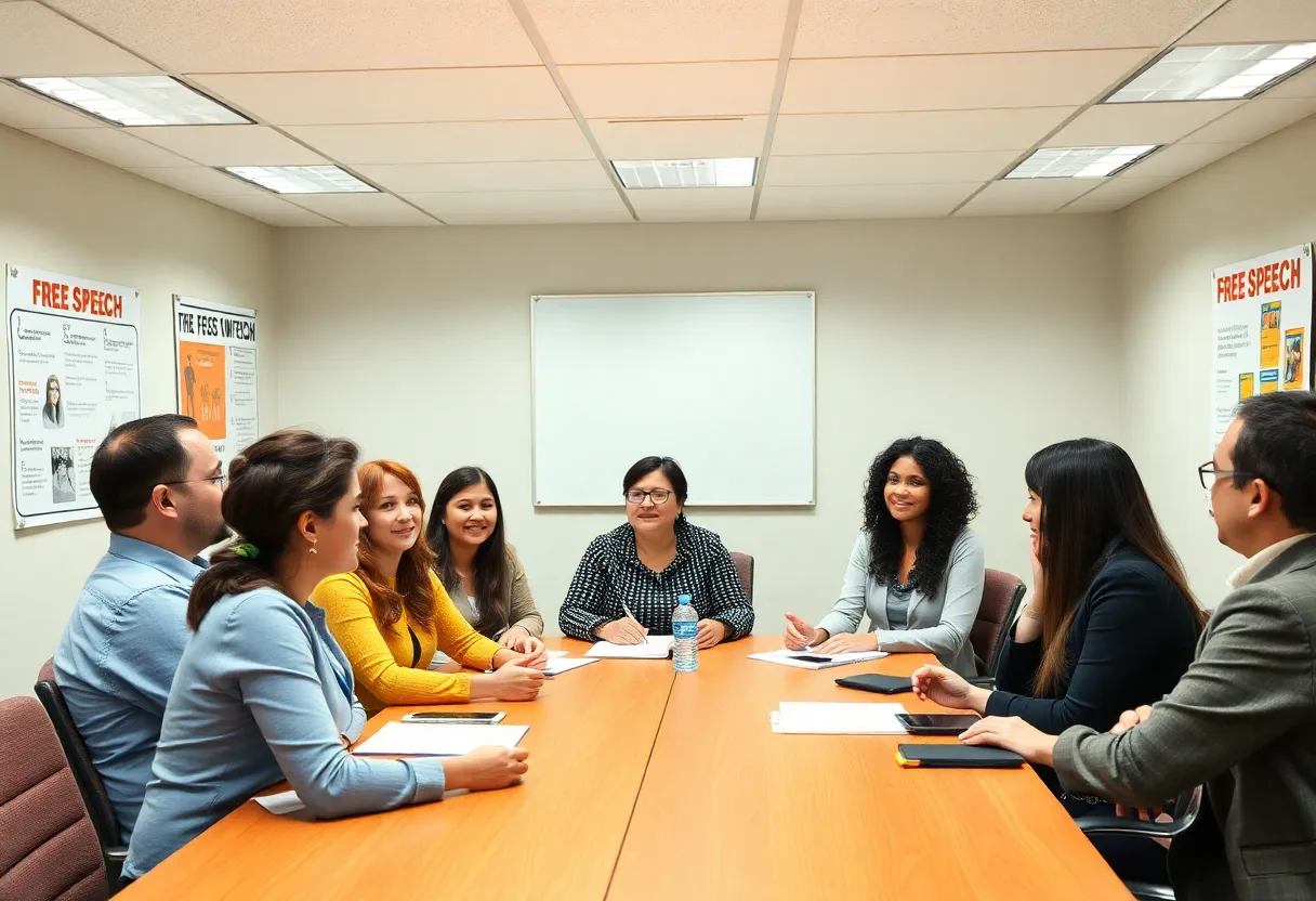 University staff discussing free speech policies