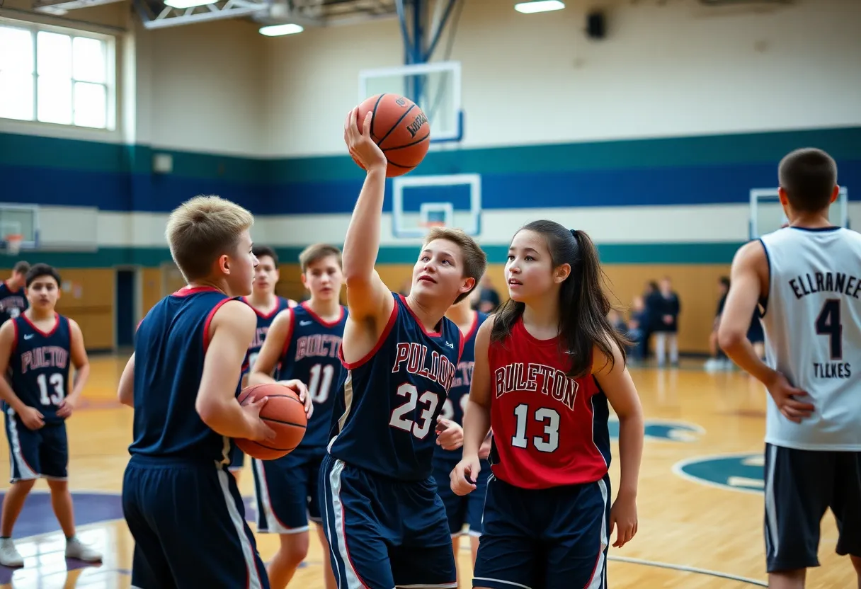 High school basketball players in action on the court