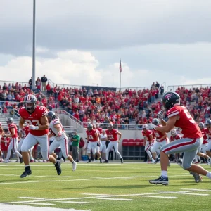 High school athletes playing American football during a regional championship in Oklahoma.