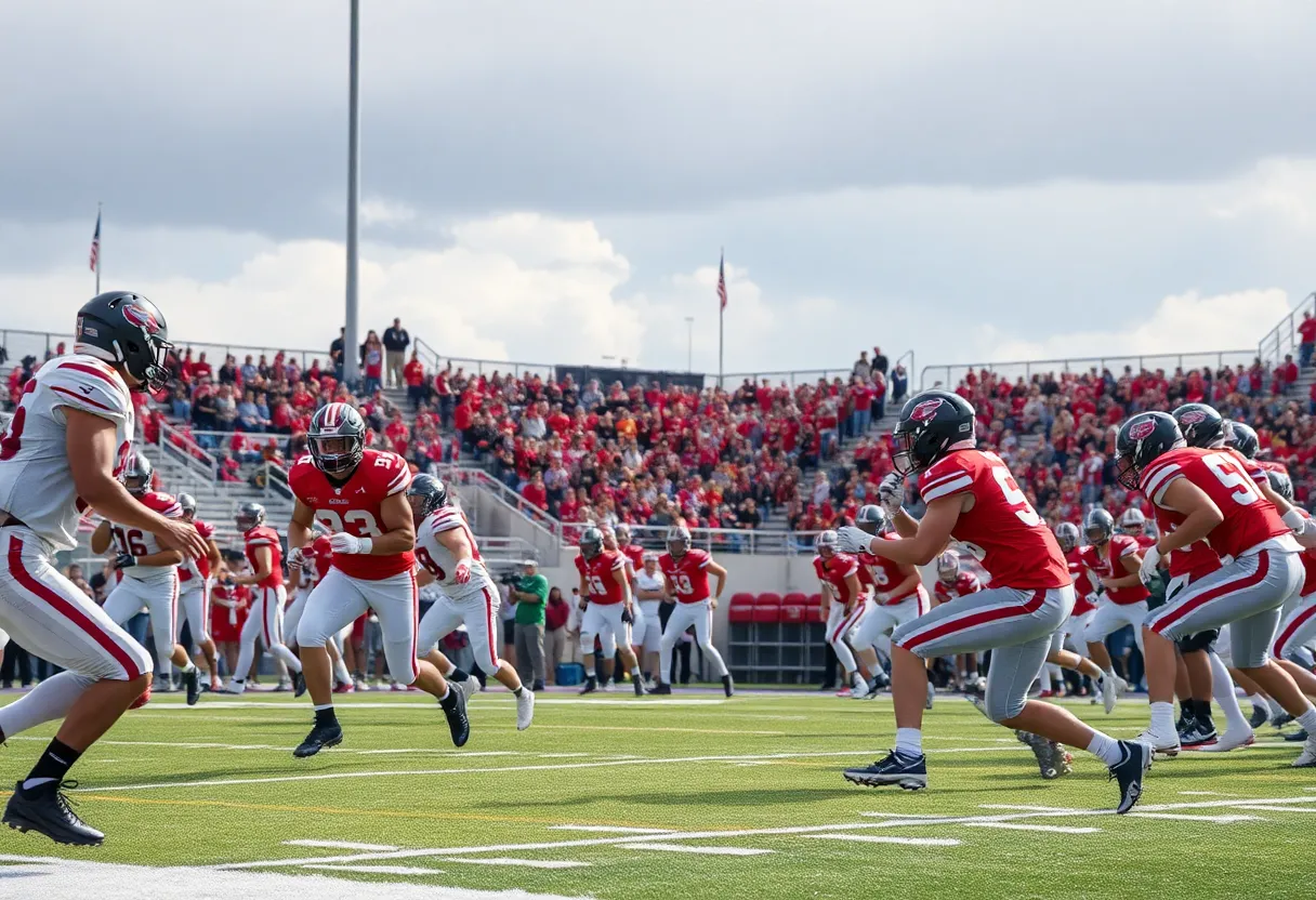 High school athletes playing American football during a regional championship in Oklahoma.