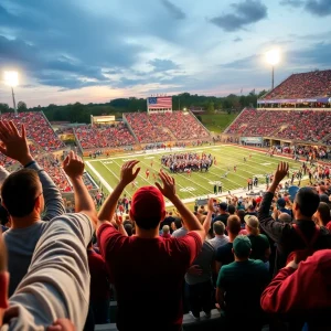 Fans celebrating at an Oklahoma high school football championship