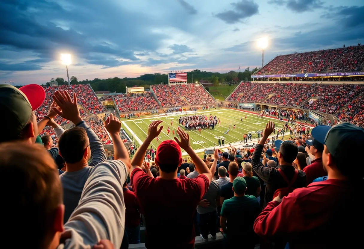 Fans celebrating at an Oklahoma high school football championship