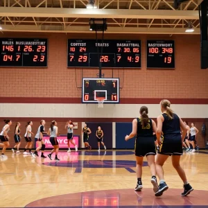 Girls basketball teams competing on the court in Oklahoma