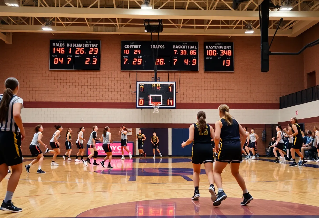 Girls basketball teams competing on the court in Oklahoma