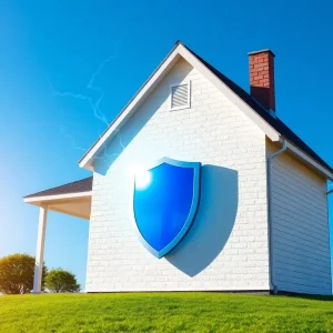 Illustration of a house protected by a shield representing homeowners insurance.