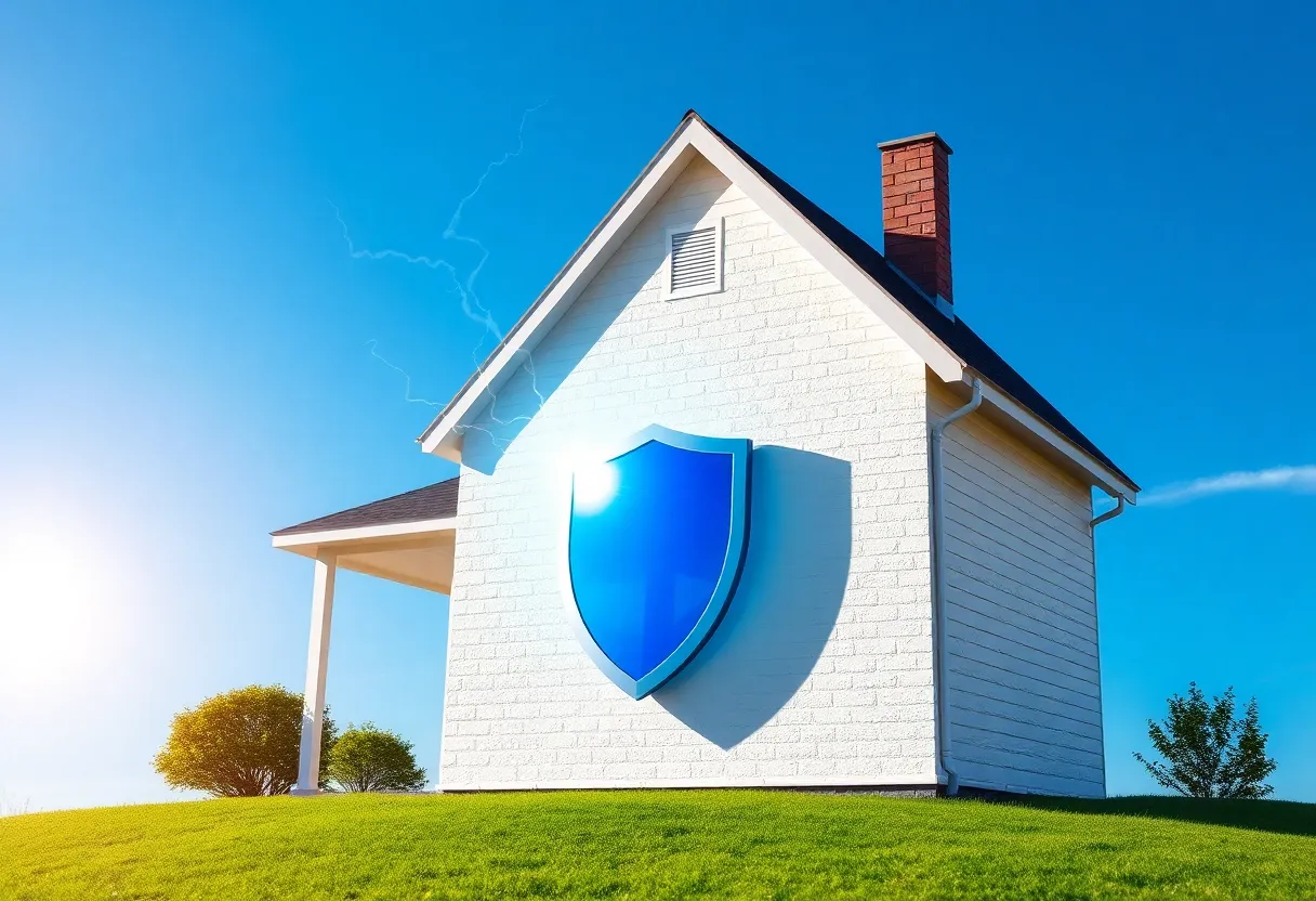 Illustration of a house protected by a shield representing homeowners insurance.