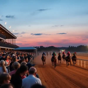 Crowd cheering at the Oklahoma Horse Racing Hall of Fame induction event at Remington Park.