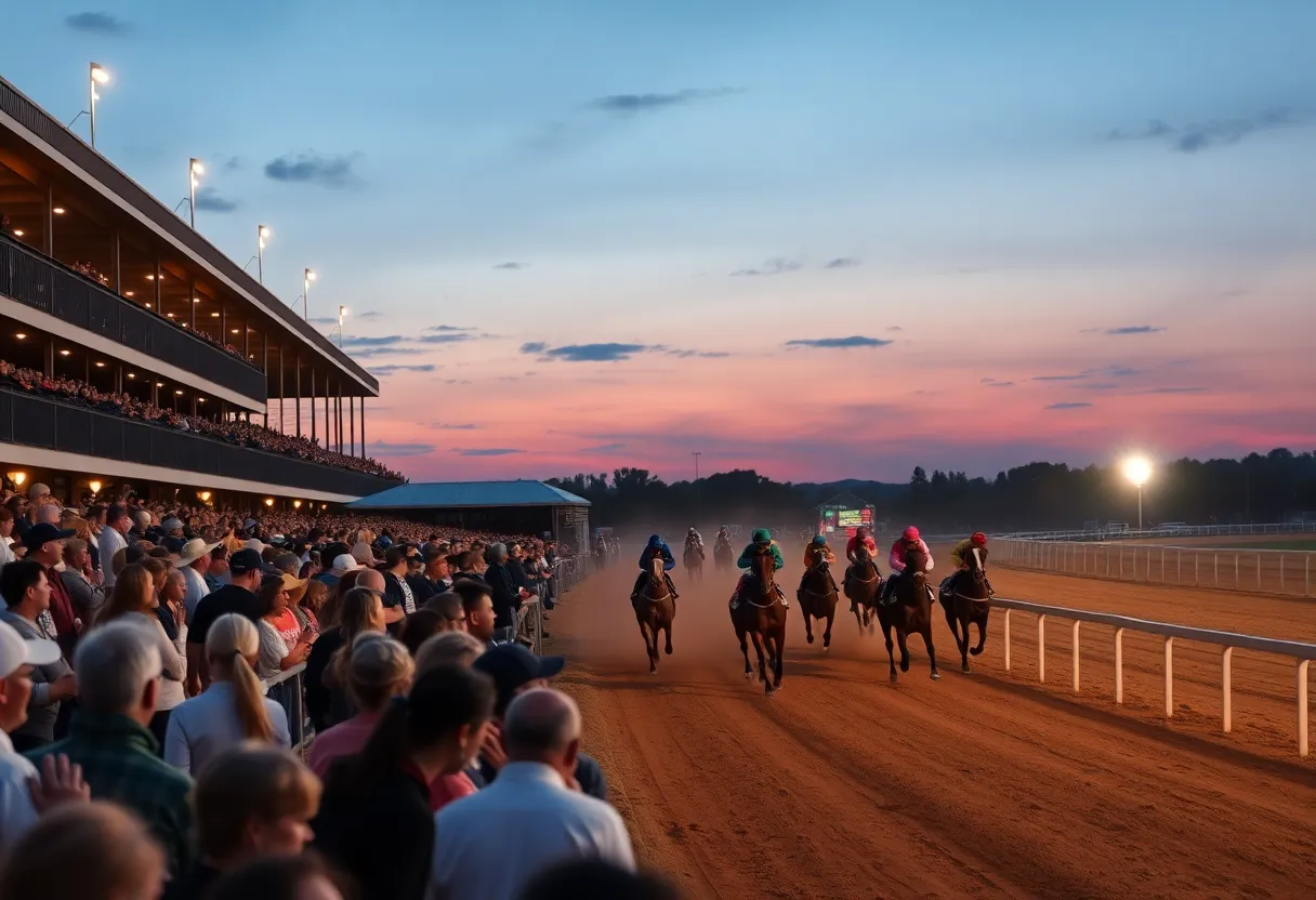 Crowd cheering at the Oklahoma Horse Racing Hall of Fame induction event at Remington Park.