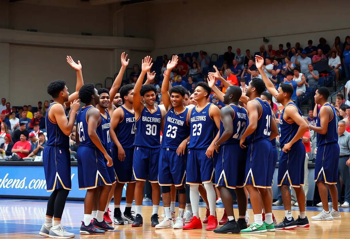 Oklahoma Sooners basketball team celebrating a win