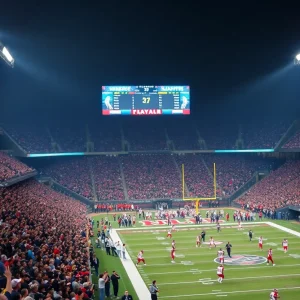 Stadium filled with fans during college football playoff game
