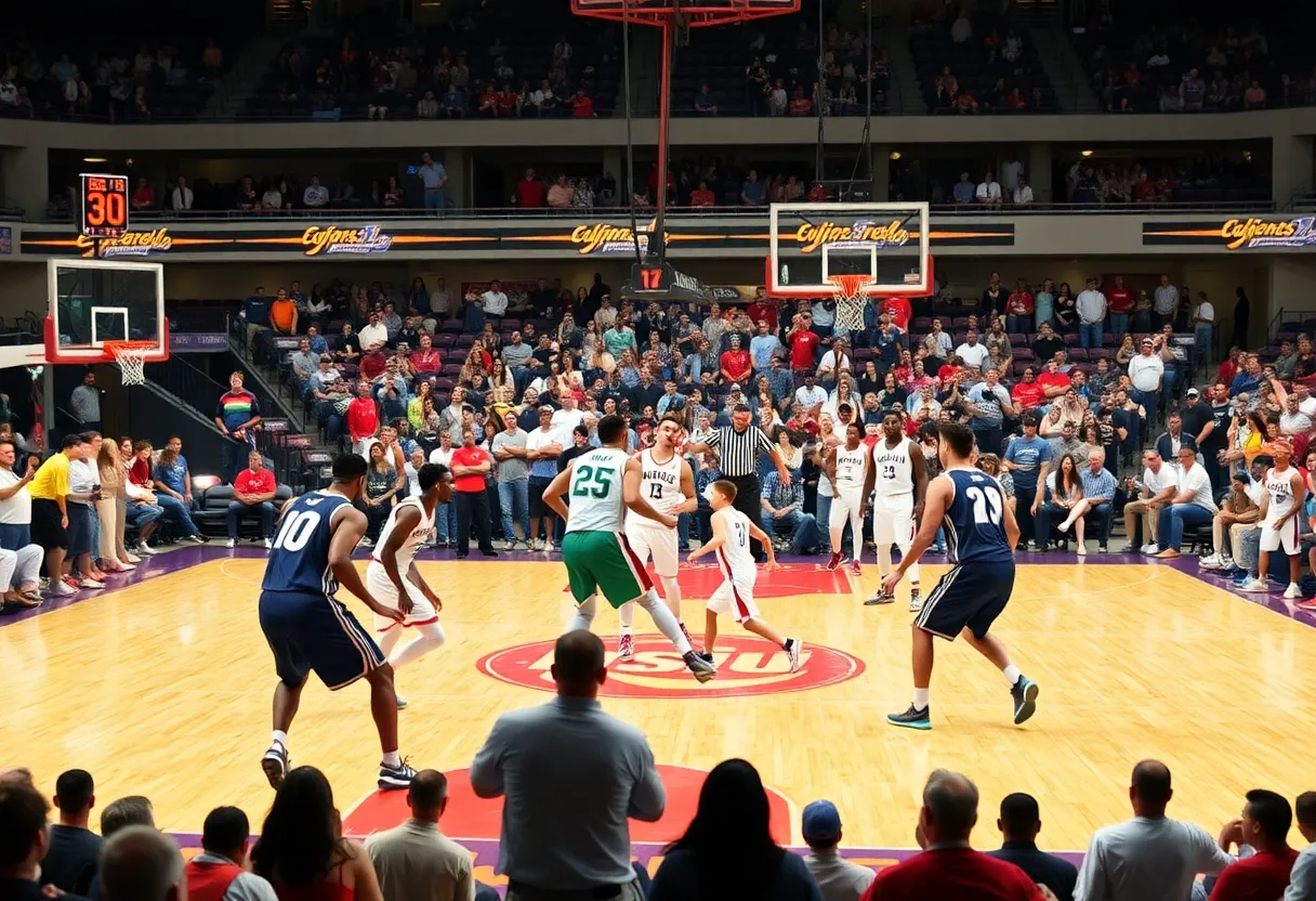 Action shot of a basketball game between the Oklahoma Sooners and Arizona State Sun Devils