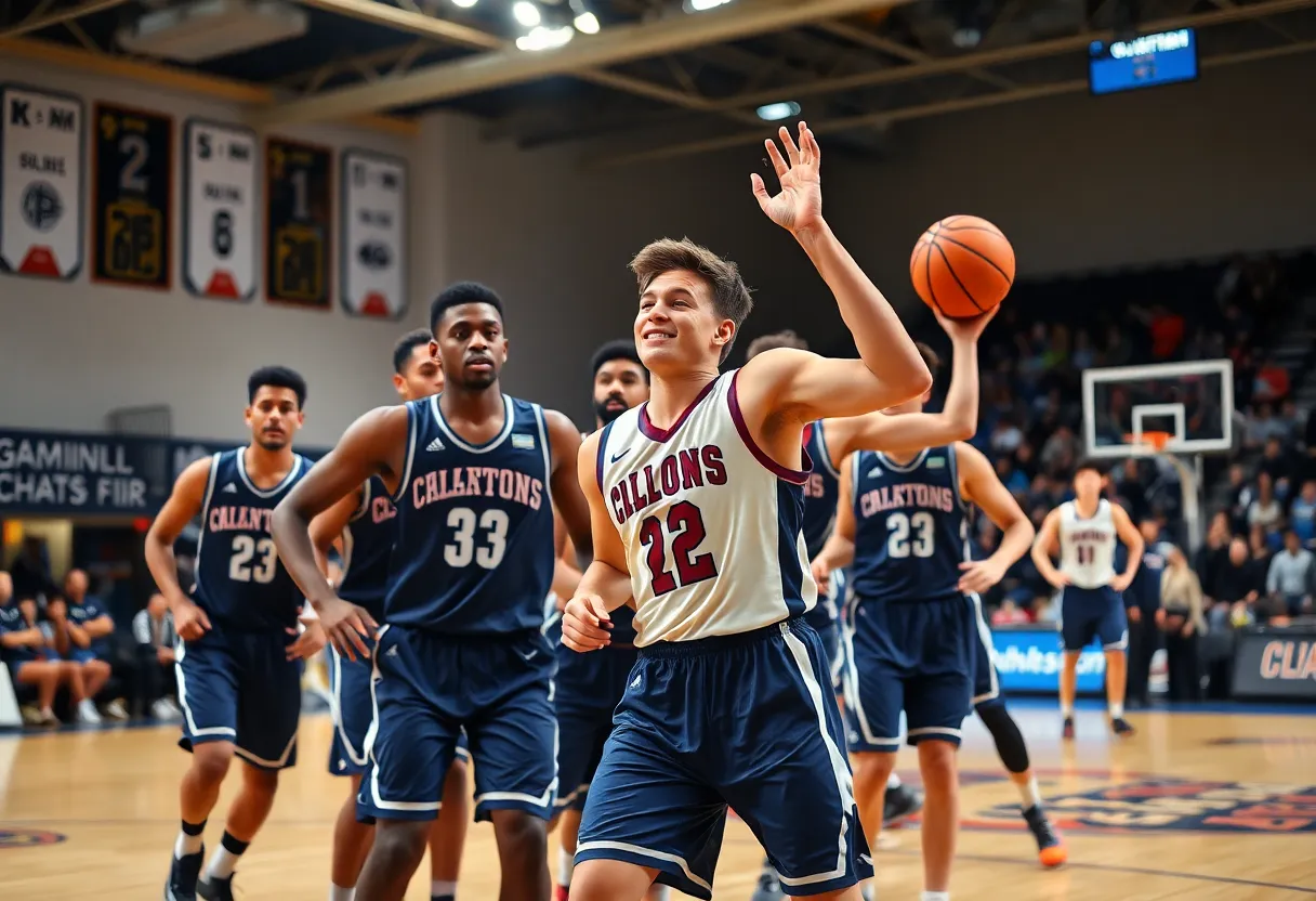 Oklahoma State basketball players competing in a match