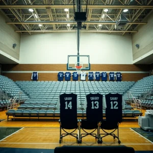 Empty Oklahoma State basketball court symbolizing injury