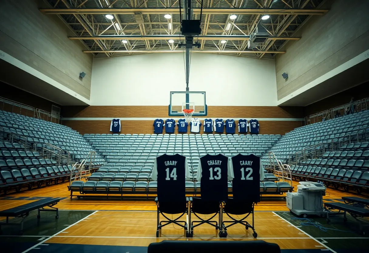 Empty Oklahoma State basketball court symbolizing injury
