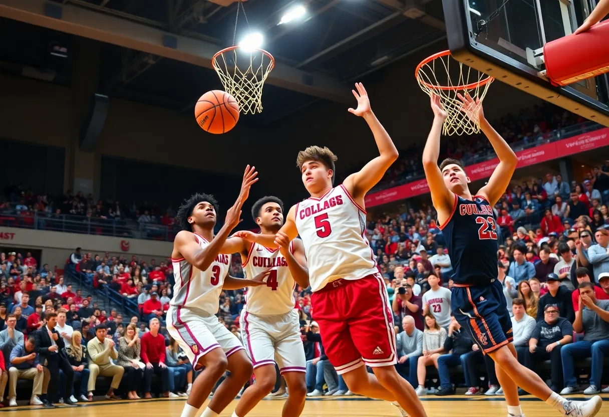 Oklahoma State basketball players in action during a game