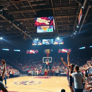 Fans cheering during Oklahoma State basketball game