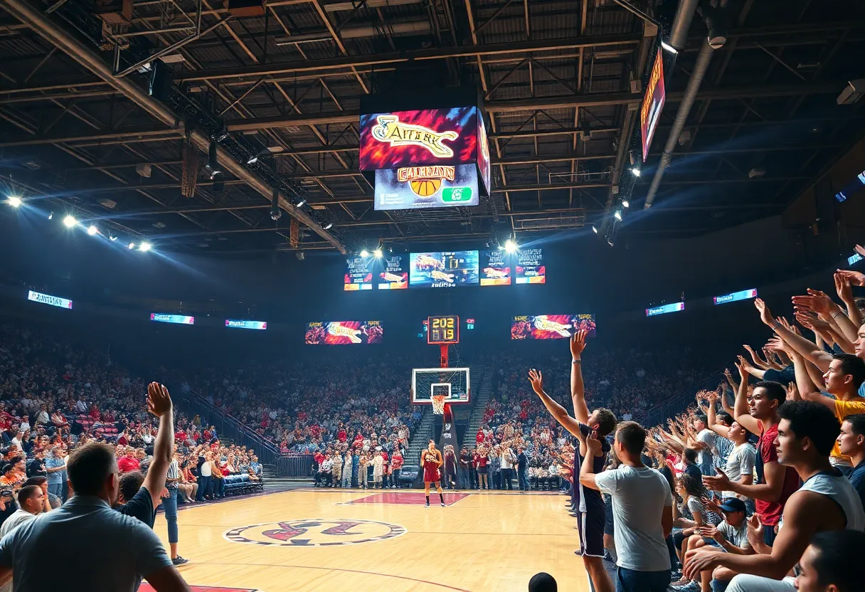 Fans cheering during Oklahoma State basketball game
