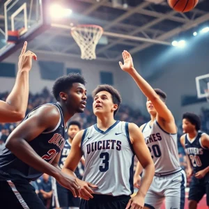 Oklahoma State basketball team celebrating a victory on the court