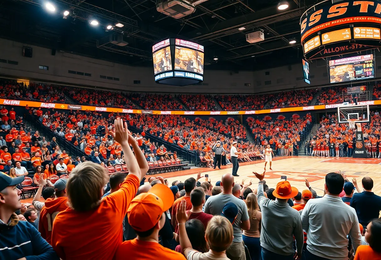 Fans supporting the Oklahoma State Cowboys at a basketball game