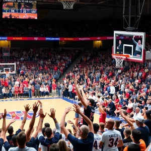 Oklahoma State Cowboys playing against Kansas City Roos in a basketball game at Gallagher-Iba Arena.