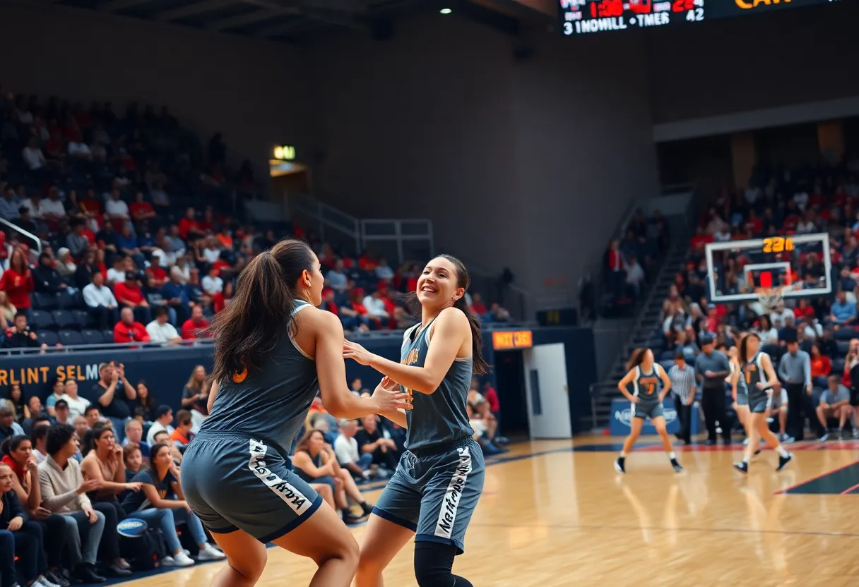 Oklahoma State Cowgirls competing in a basketball game against North Texas