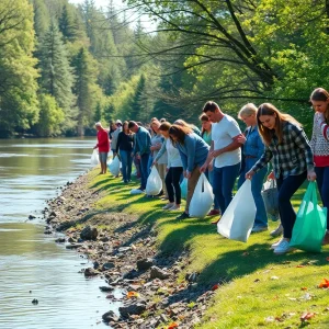 Volunteers participating in the Oklahoma River cleanup event.