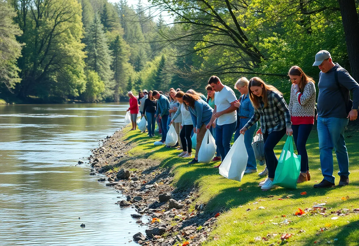 Volunteers participating in the Oklahoma River cleanup event.