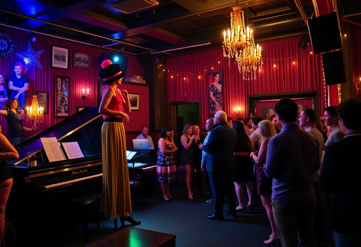 Guests enjoying the OPUS XIII Cabaret with New York City theme decorations