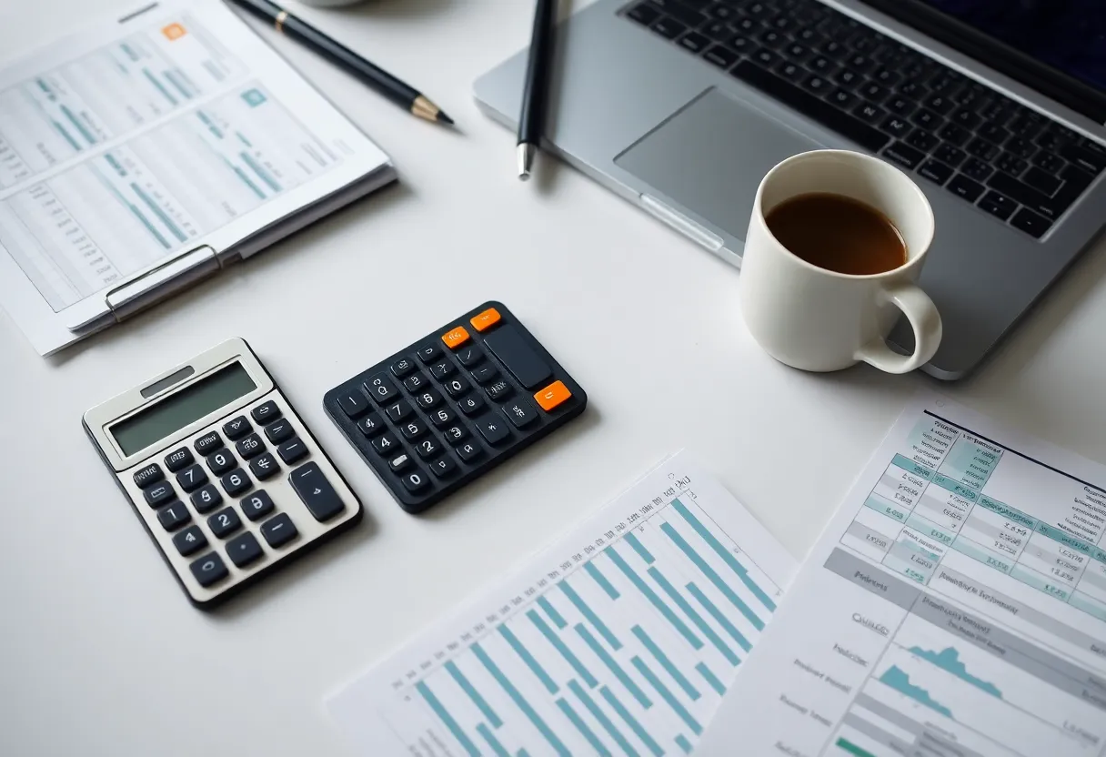 Financial planning tools on a desk for organizing finances
