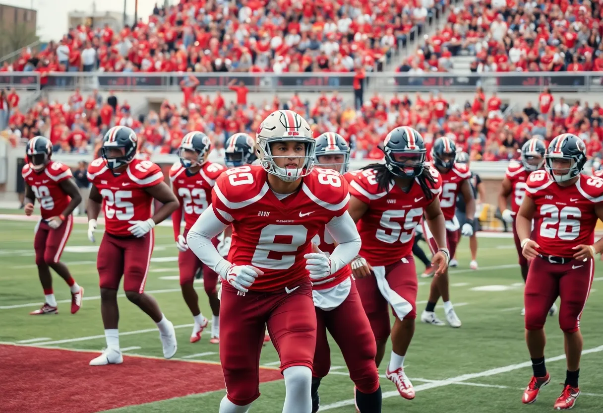 OSU football team practicing on the field with diverse players