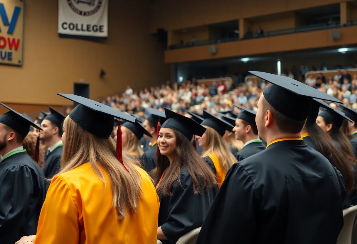 Graduates at OSUIT's Fall Commencement ceremony in caps and gowns.
