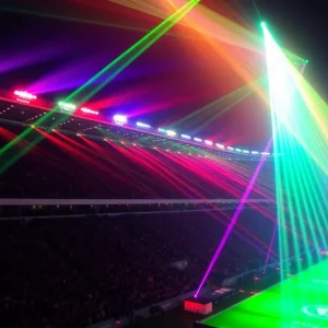 Laser light show at the University of Oklahoma stadium