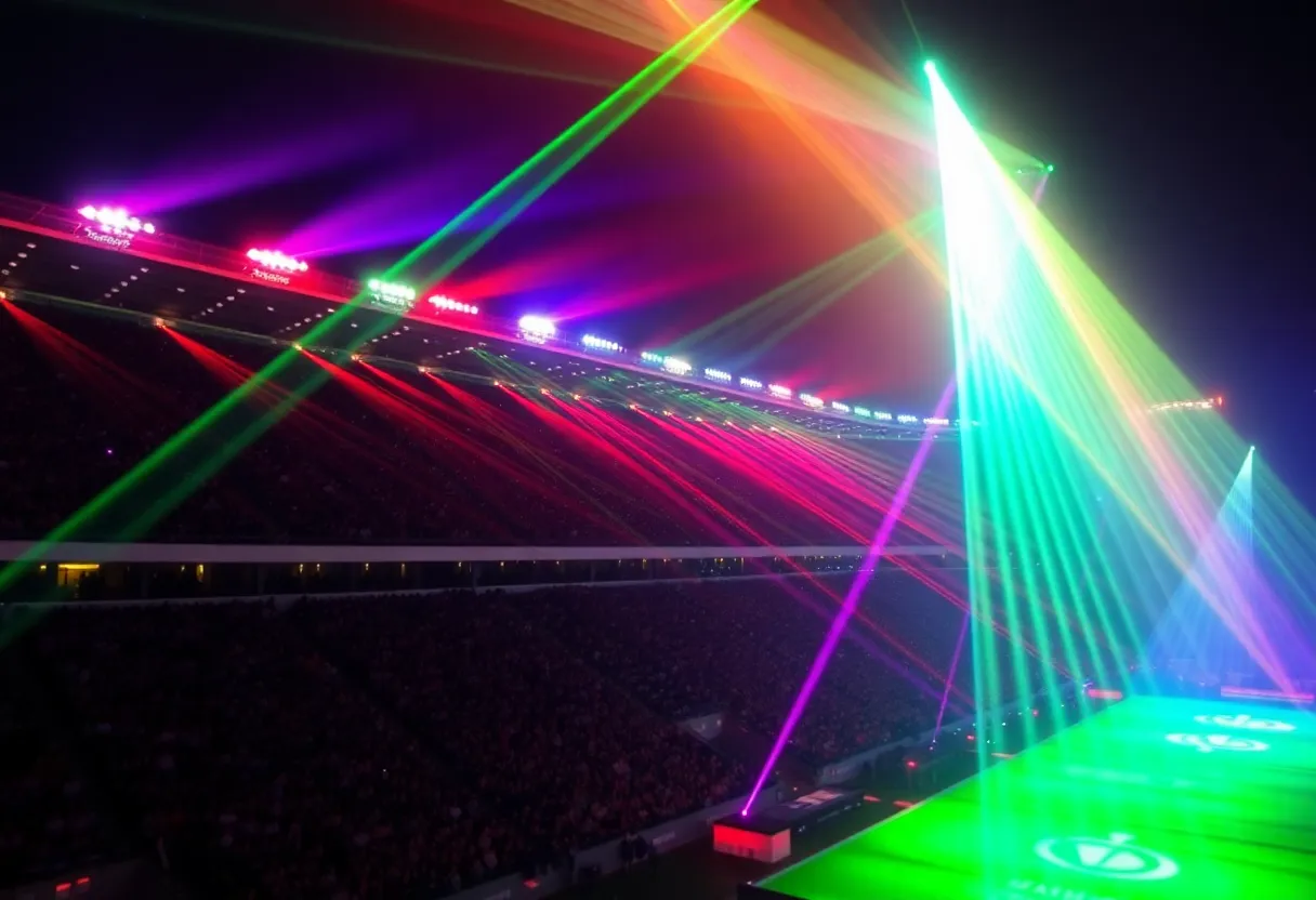 Laser light show at the University of Oklahoma stadium