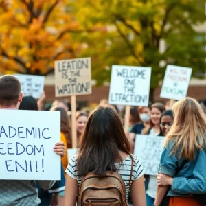 Students protesting for academic freedom at the University of Oklahoma