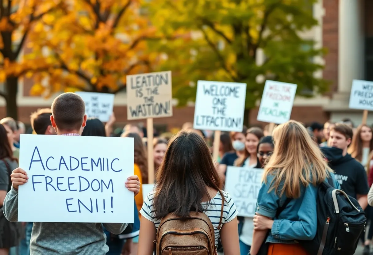 Students protesting for academic freedom at the University of Oklahoma