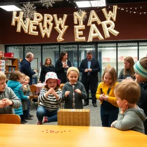 Families celebrating New Year's Eve at Ponca City Library