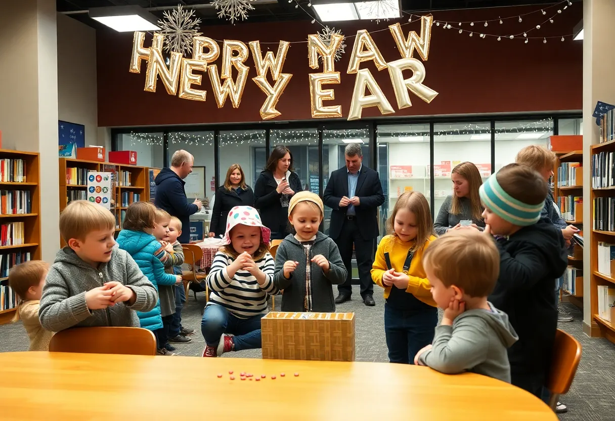 Families celebrating New Year's Eve at Ponca City Library