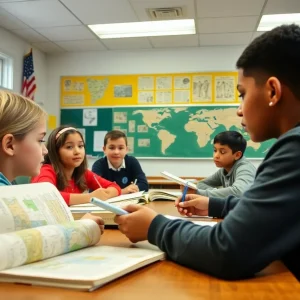 Students participating in a history lesson about American presidents