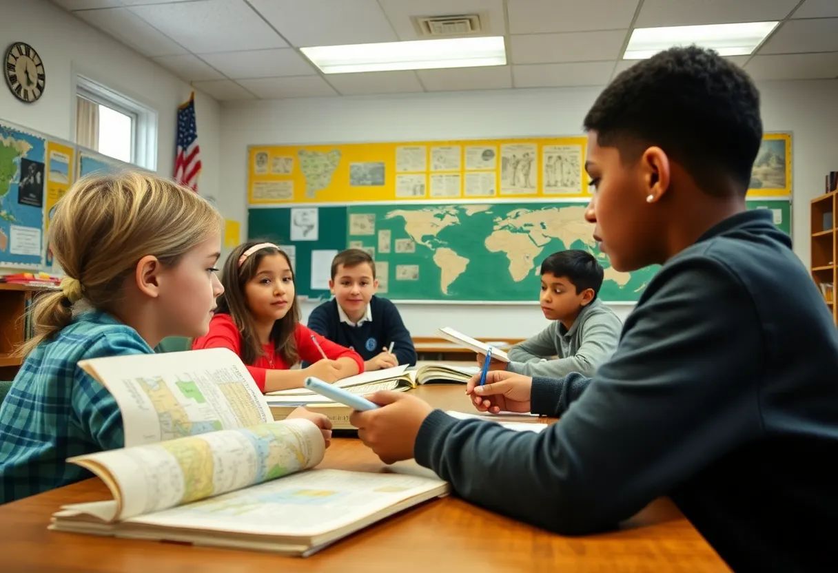 Students participating in a history lesson about American presidents