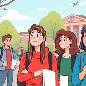 Students discussing concerns about higher education