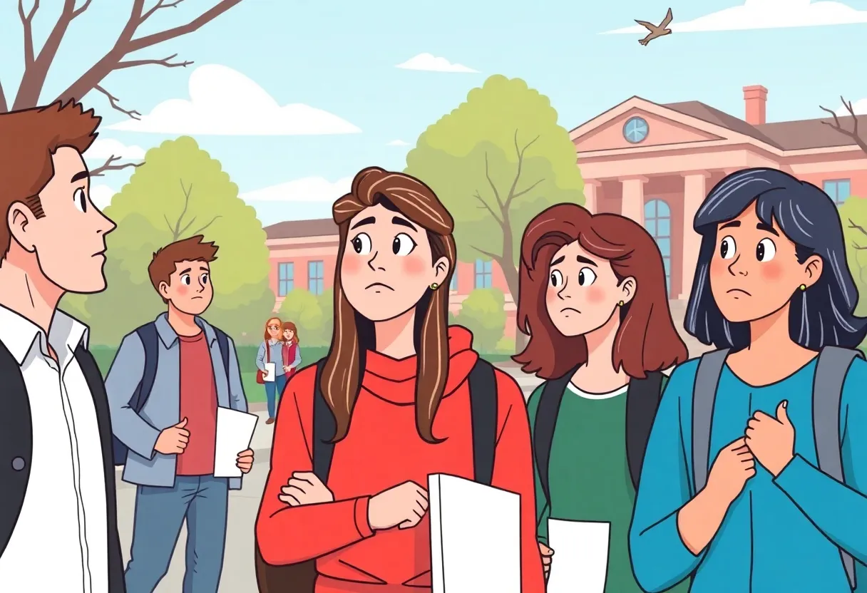 Students discussing concerns about higher education