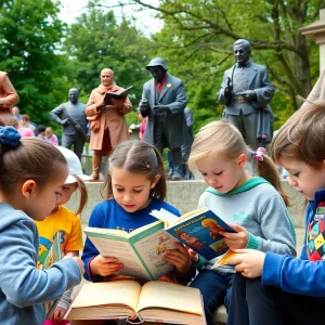 Children at the Read Across Oklahoma event reading books