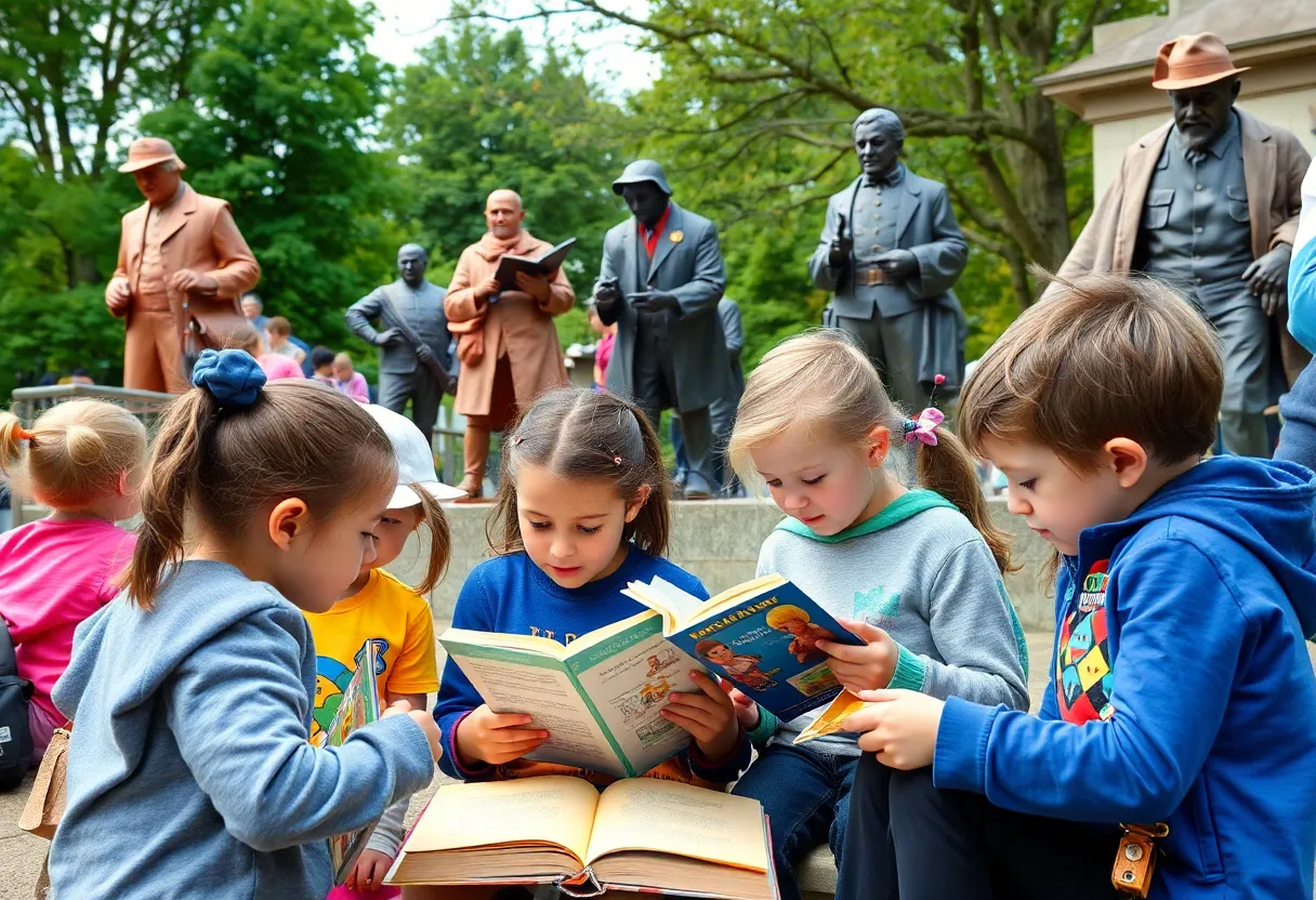 Children at the Read Across Oklahoma event reading books