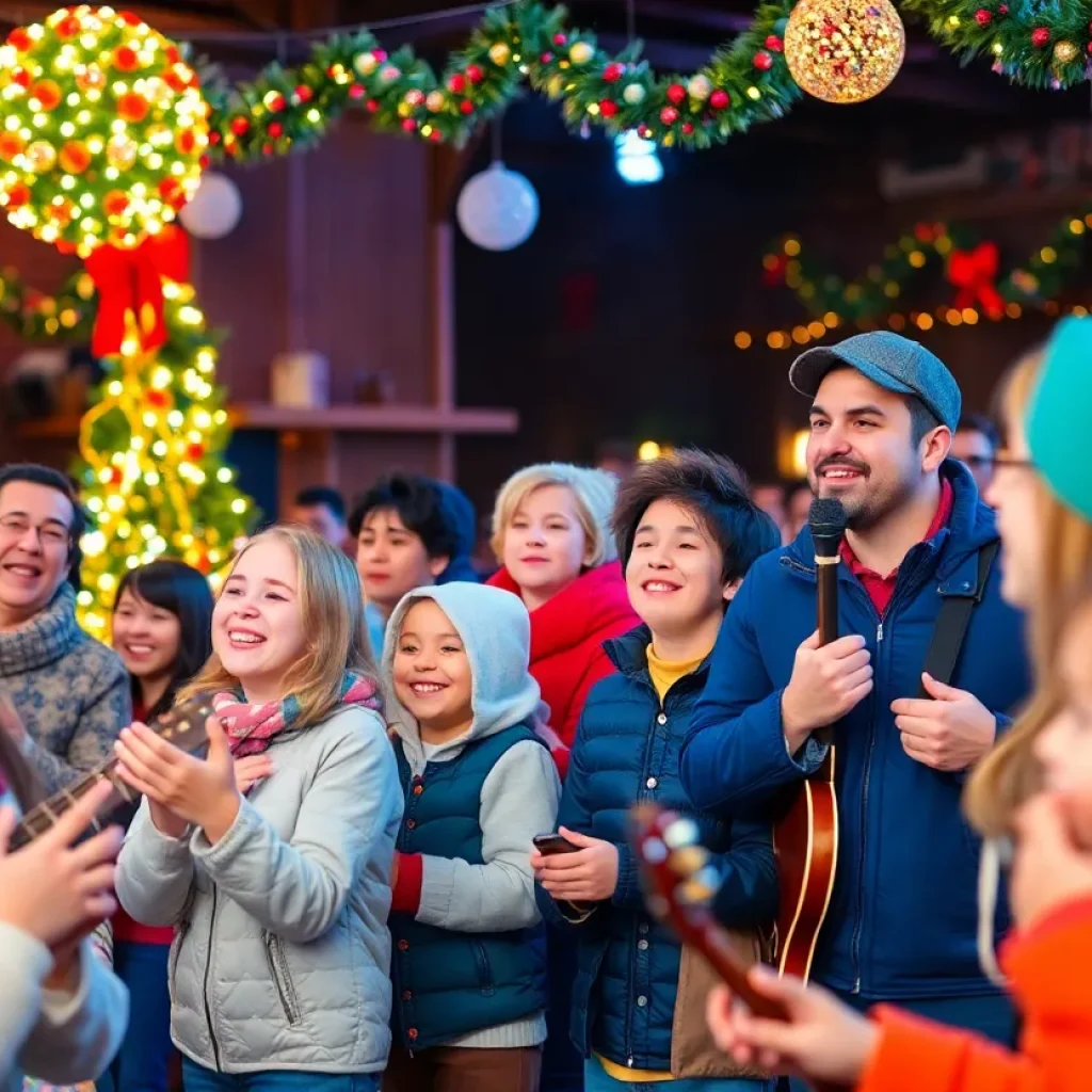 Families enjoying the Red Dirt Rangers Kids Christmas Show at The Blue Door