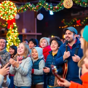 Families enjoying the Red Dirt Rangers Kids Christmas Show at The Blue Door