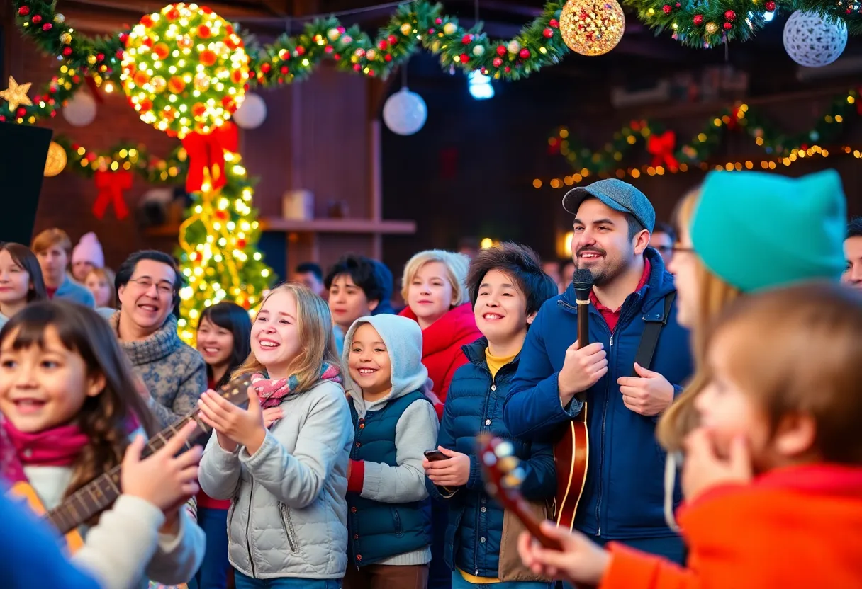 Families enjoying the Red Dirt Rangers Kids Christmas Show at The Blue Door