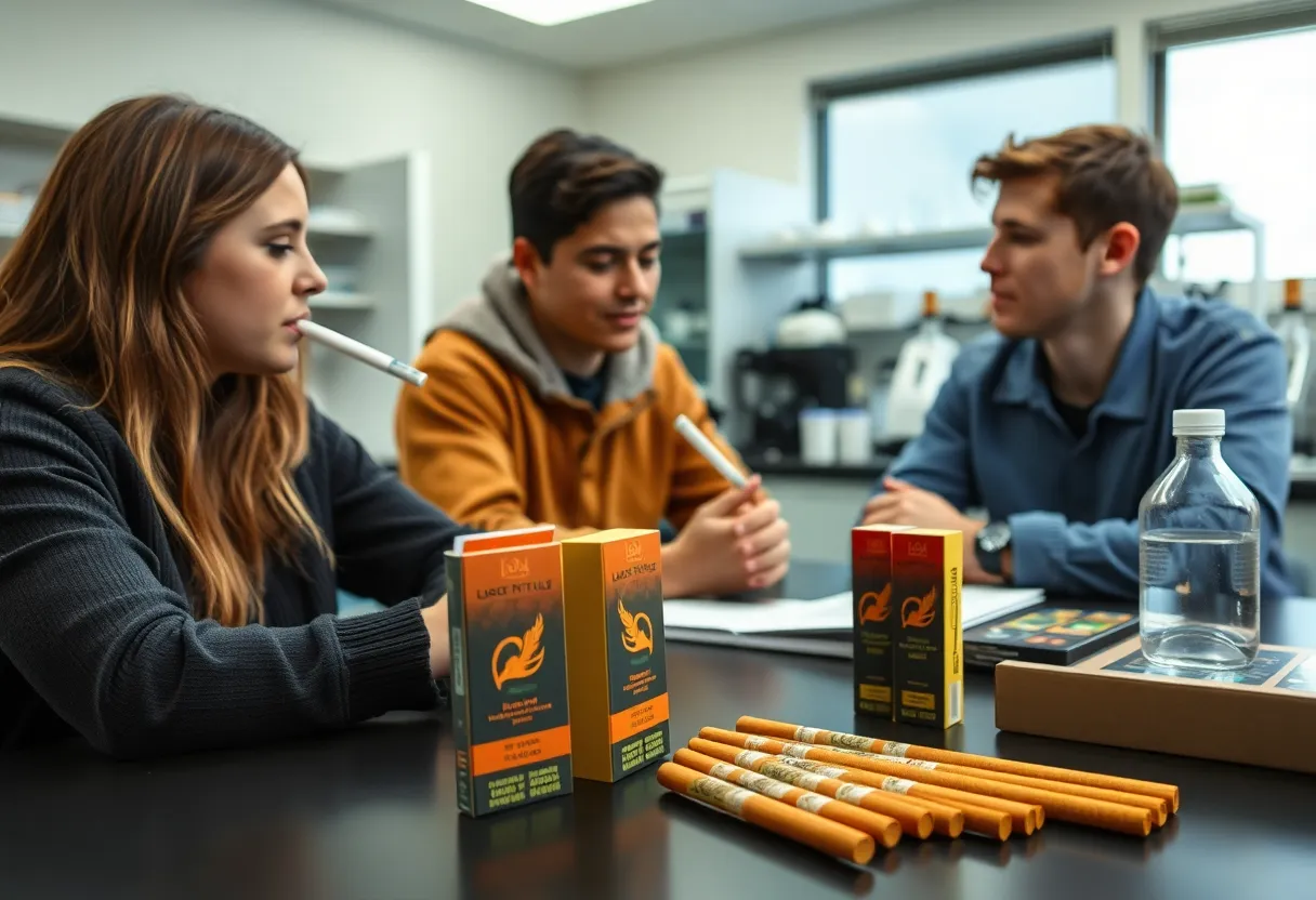 Researchers examining flavored cigarillo products in a lab